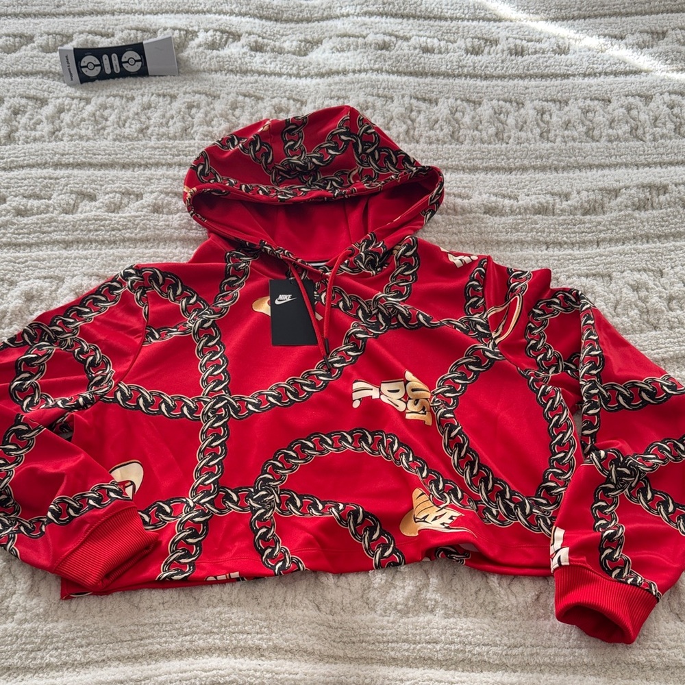 Nike Red and Black Chain Pattern Hoodie